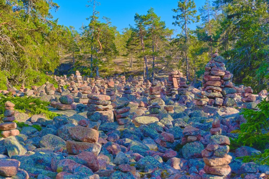 Rock cairns at Geta